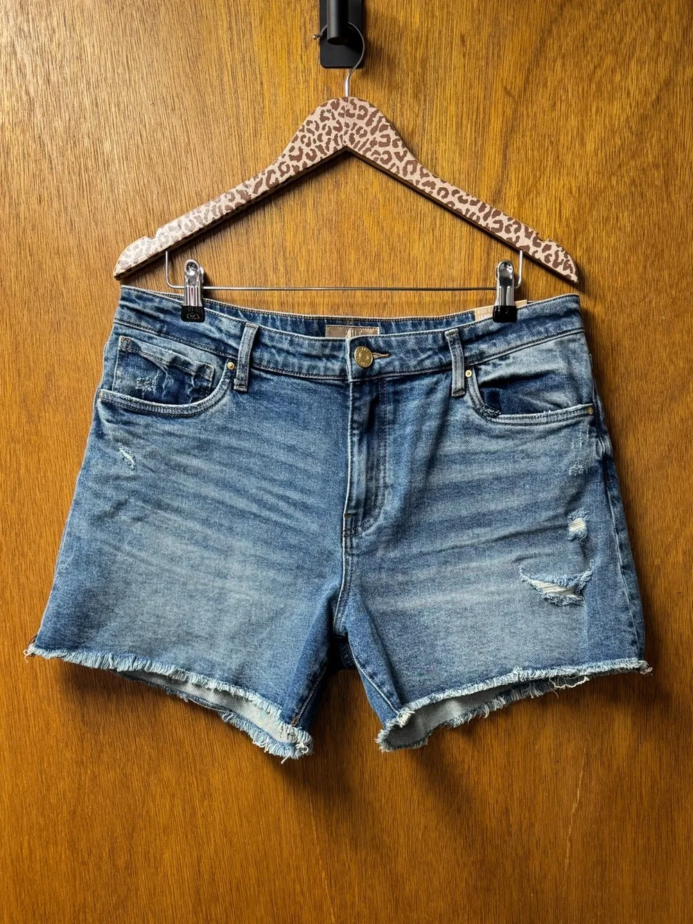 Kut From the Kloth Jane Long Shorts Cutoff Denim Jorts Raw Hem Blue 12 NEW NWT